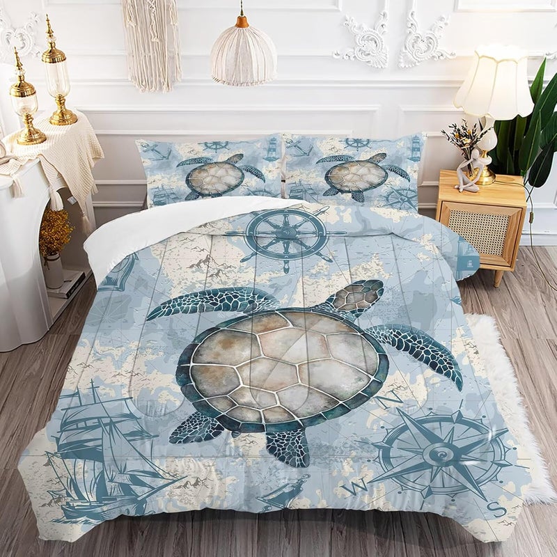 FUYEUN Turtle Comforter Set Girls Coastal Bedding Twin for Boys Bedroom Sea Nautical Themed Quilt 1 Comforter 1 Pillowcase - Image 1