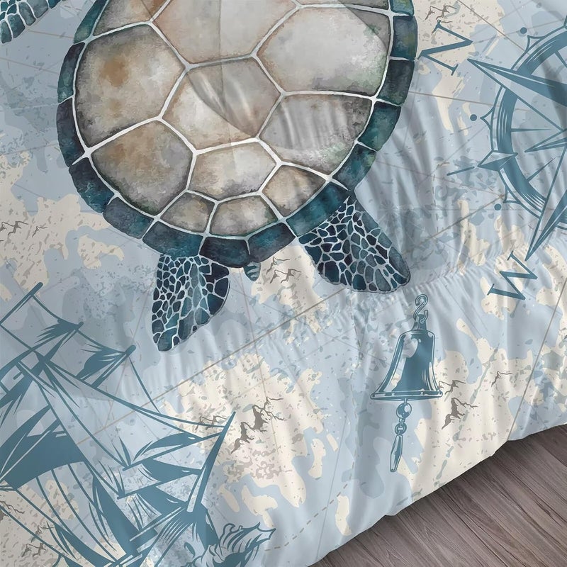 FUYEUN Turtle Comforter Set Girls Coastal Bedding Twin for Boys Bedroom Sea Nautical Themed Quilt 1 Comforter 1 Pillowcase - Image 5