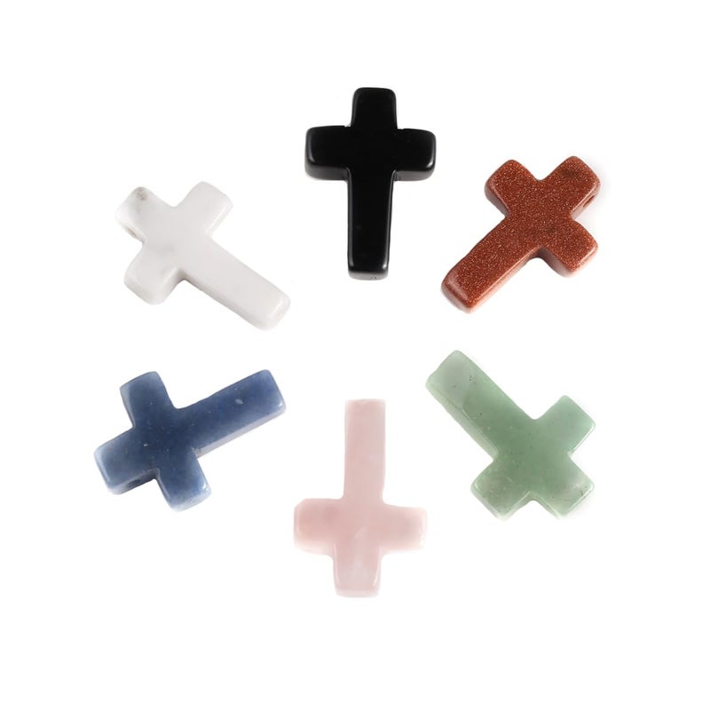 LE SKY 12 Pcs Natural Stone Pendants Cross Shape Healing Crystal Agate Stone for Jewelry Making Necklace - Image 3