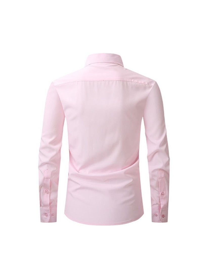 NIBEMINENT Thin Long Sleeved Slim Fitting Solid Color Men's Shirt - Image 2
