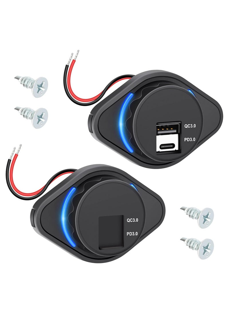 SYOSI 12V USB Outlet 2PCS, USB C Outlet Socket, 2024 Upgraded Dual PD3.0 and QC3.0 24W Car USB Ports, Waterproof 12V/24V Type C USB Power Outlet for RV Marine Motorcycle Boat Golf Cart (Surface Mount)  - Image 1