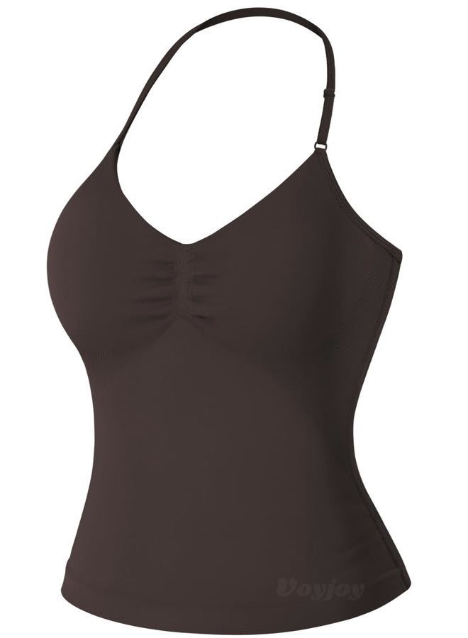 VOYJOY Impact Longline Strappy Top Workout Tank Tops for Women Impact Gym Sports Bra Camis, Dark Chocolate, S - Image 1