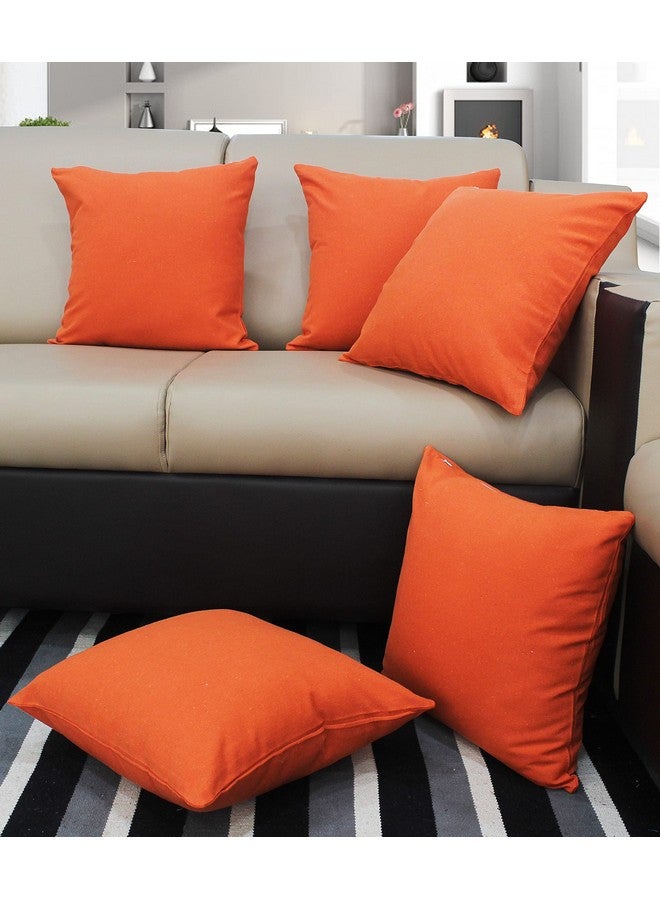 AIRWILL Cotton Plain Orange Themed Cushion Covers for Cushions & Pillows (Orange, Pack of 5) - Image 1