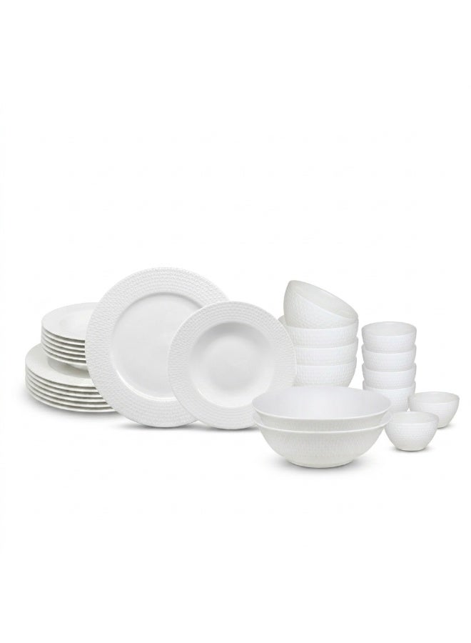 24-Piece Diamond Texture Embossed Scratch-Resistant & Microwave Safe Ceramic Dinnerware Set, Set for 6 - Image 1