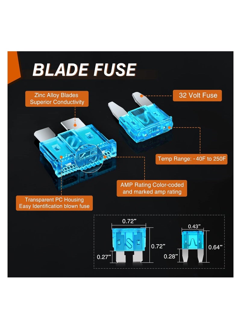 Car Fuse Assortment Kit, 250PCS Fuses 5A 7.5A 10A 15A 20A 25A 30A Standard Mini Fuses 20A 30A 40A 50A 60A Low Tall STD Profile Fuses for Car - Image 4