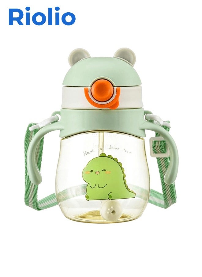 Riolio Baby and Toddler Trainer Cup, 300 Ml Silicone Sippy with Handles Lid and Straw, Spill Proof and Non-slip (Green)  - Image 1