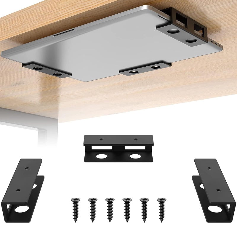 Double Under Desk Laptop Mount 3Pcs Sturdy Carbon Steel Storage Rack Home Office Dorm - Image 3