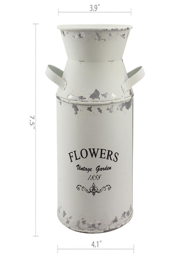 Fauevav Galvanized White Milk Can Antique Retro Vase Metal Planter Rustic Vintage Primitive Flower Holder Farmhouse Country Plant for Home Office Decor, 7.5” - Image 2