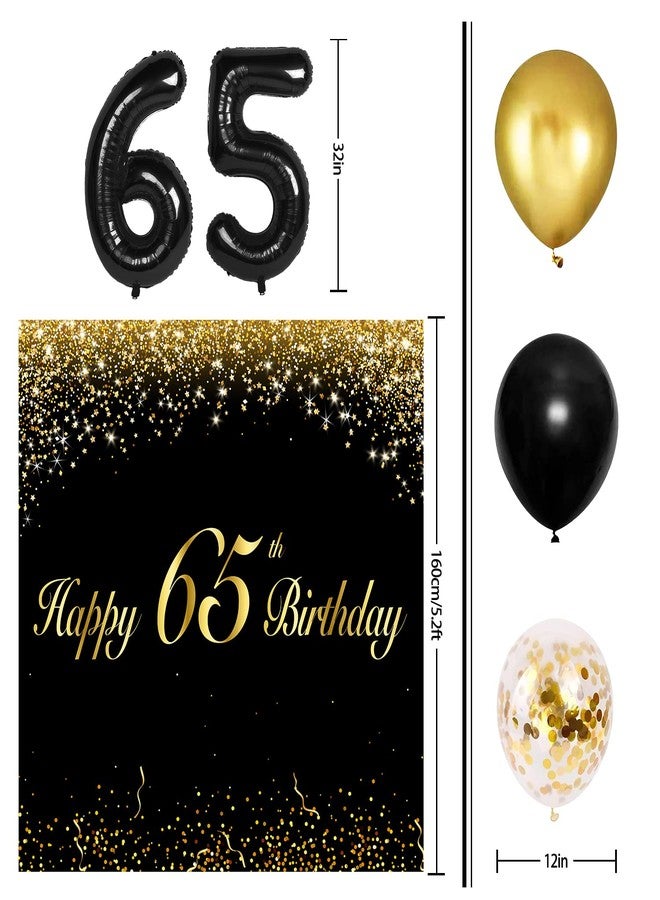 لينجبار مجموعة بالونات سوداء لعيد ميلاد سعيد 65 - زينة حفلات عيد ميلاد بـ 65 عامًا - لافتة زينة خلفية لحفلات النساء والرجال - Image 2