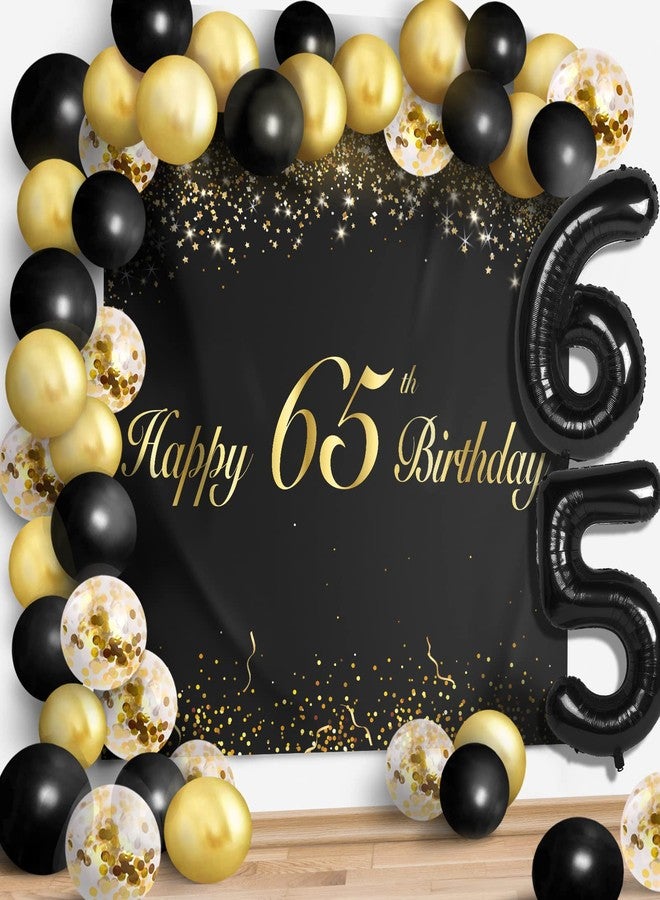 لينجبار مجموعة بالونات سوداء لعيد ميلاد سعيد 65 - زينة حفلات عيد ميلاد بـ 65 عامًا - لافتة زينة خلفية لحفلات النساء والرجال - Image 1