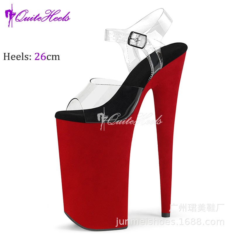 26Cm Transparent Suede Cloth Platform Sandals Nightclub Performance High Heels Cosplay Pole Dance Shoes - Image 3