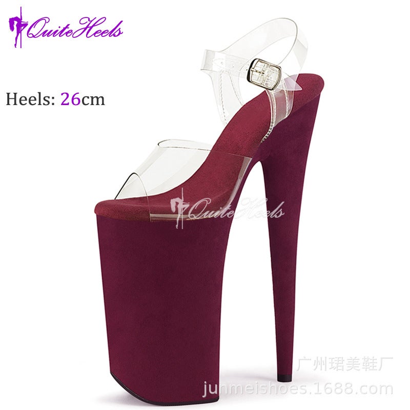 26Cm Transparent Suede Cloth Platform Sandals Nightclub Performance High Heels Cosplay Pole Dance Shoes - Image 5
