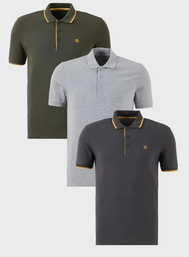 Buratti Buratti Cotton Regular Fit Buttoned Polo Collar 3-Pack T Shirt Men's T-SHIRT 590211827S3