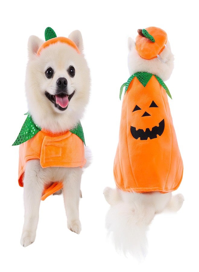 Mogoko Dog Pumpkin Costumes, Pet Halloween Cosplay Dress, Cute Pumpkin Pet Outfits, Fleece Outfits Warm Clothes with Hat for Dogs(L Size) - Image 1