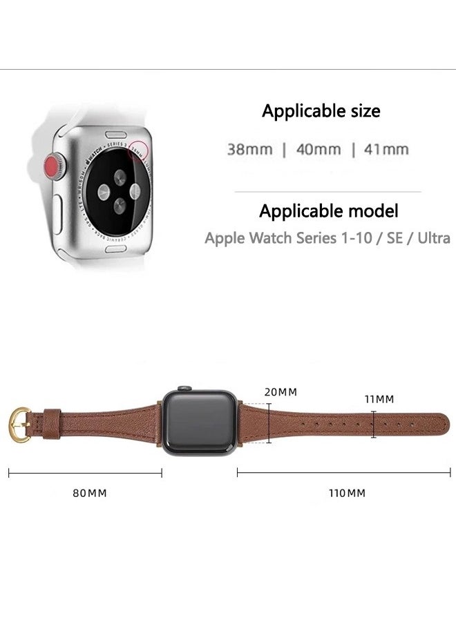 Generic - Apple Watch Leather Band, Compatible with Apple Watch Band 38mm 40mm 41mm Women, Top Grain Genuine Leather Strap Thin Watch Wristband for iWatch Series 9 8 7 6 5 4 3 2 1 SE Ultra 2 Brown - Image 1
