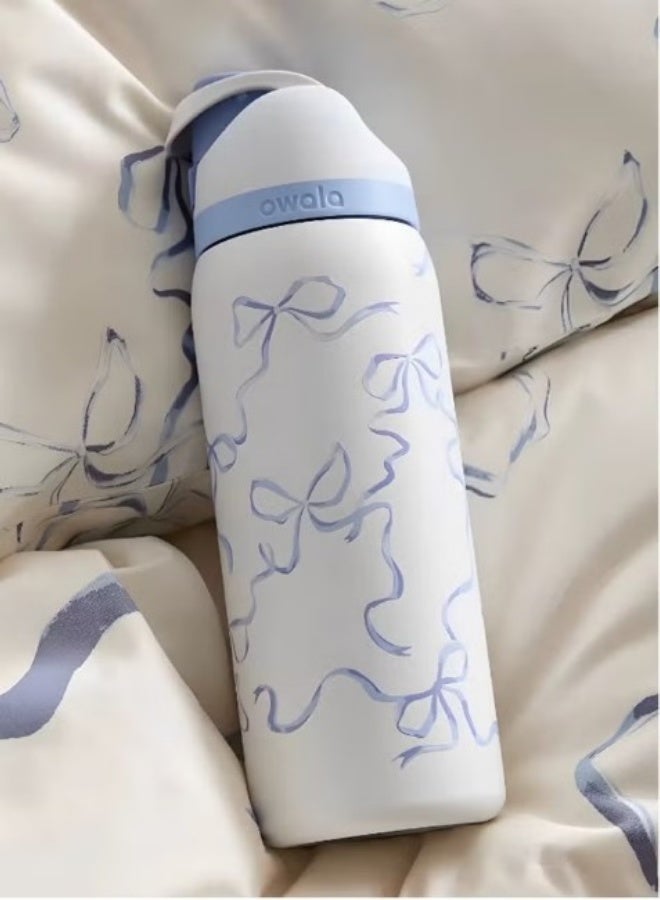 Freesip Insulated Stainless Steel Water Bottle With Straw For Sports And Travel, Bpa-Free, 24-Ounce,Blue And White