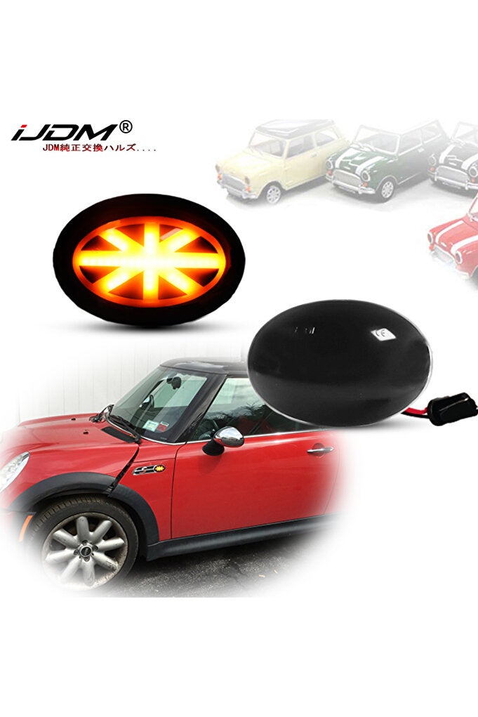 ريحني مصباح مكرر جانبي متحرك للسيارة بلون 2PCS أصفر شعار Union Jack ضوء علامة جانبية لسيارة BMW MINI Cooper R55 - Image 1