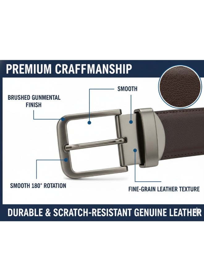 Smarties AE Luxury Reversible Leather Belt, 100% Genuine Black and Brown with Rotating Buckle, Professional Dress Belt for Business and Formal Wear 46 INCH /116 CM  Waist Adjustable - Image 3