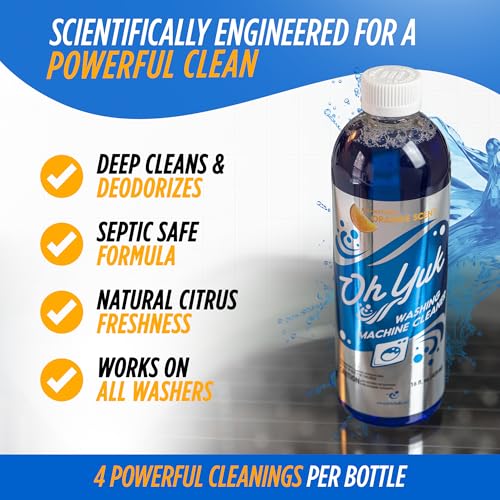 Oh Yuk Washing Machine Cleaner For All Washers (Top Load, Front Load, HE and Non-HE), Natural Citrus Fragrance, Four Cleanings Per Bottle, Septic Safe, 16 Fl Oz - Image 2