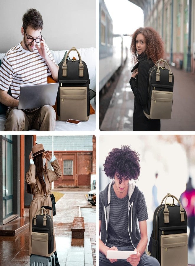 TS WITH TECHSUN Stylish 15.6 Inches Laptop Backpack with USB Charging Port, Multi-Compartment Travel Bag with Luggage Strap & School, College, Office, Sports Backpack for Men & Women (Khaki & Black) - Image 4