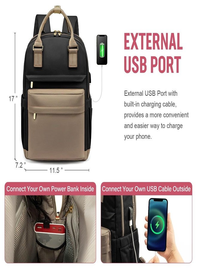 TS WITH TECHSUN Stylish 15.6 Inches Laptop Backpack with USB Charging Port, Multi-Compartment Travel Bag with Luggage Strap & School, College, Office, Sports Backpack for Men & Women (Khaki & Black) - Image 2