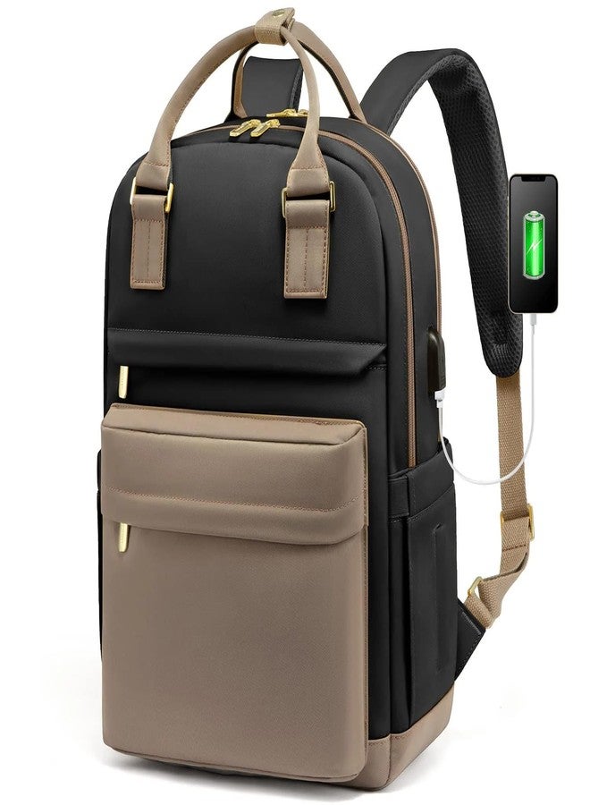 TS WITH TECHSUN Stylish 15.6 Inches Laptop Backpack with USB Charging Port, Multi-Compartment Travel Bag with Luggage Strap & School, College, Office, Sports Backpack for Men & Women (Khaki & Black) - Image 1