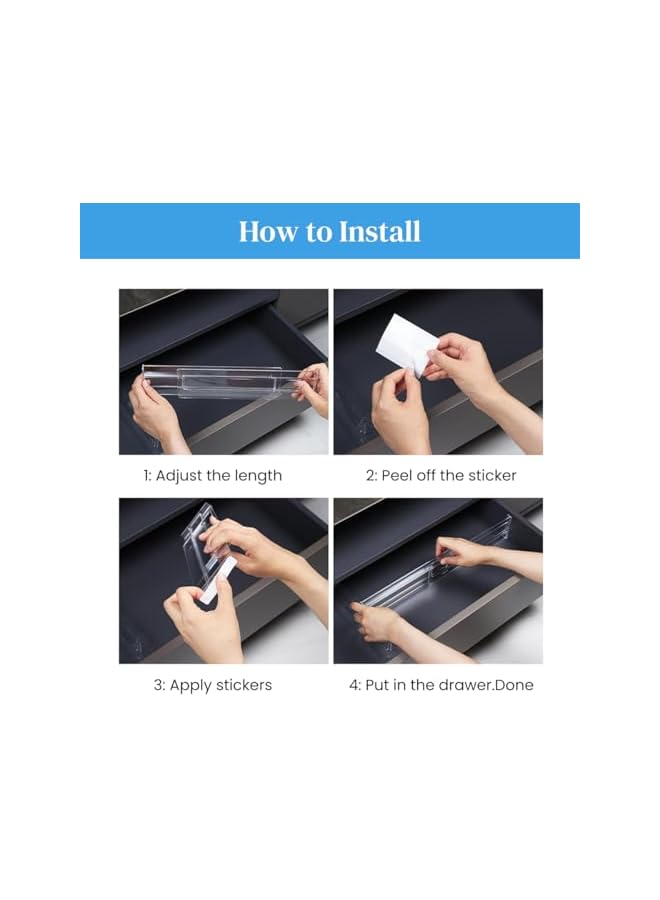 Green Tiger 1 Pack Drawer Dividers Organizer, Adjustable Expandable Clear Plastic Drawer Separators for Dresser, Kitchen, Bedroom, Office, Expandable from 11-20.5in Organiser - Image 3