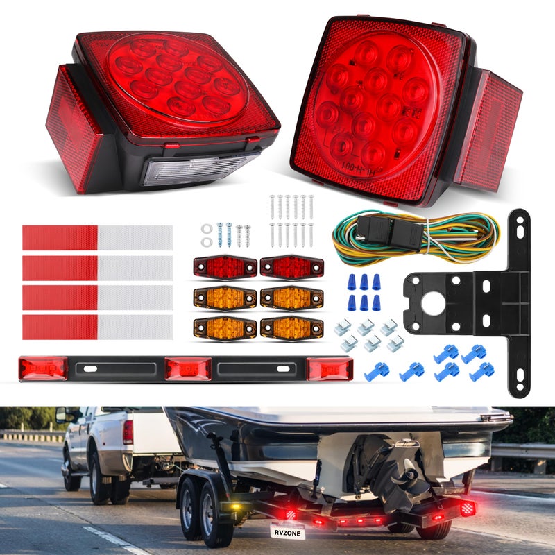 RVZONE Trailer Lights LED Kit 12V Submersible Boat Trailer Lights Utility Led Lighting with License Plate Lights Marker Brake Lights Wiring Harness for Trailer Boat Truck RV