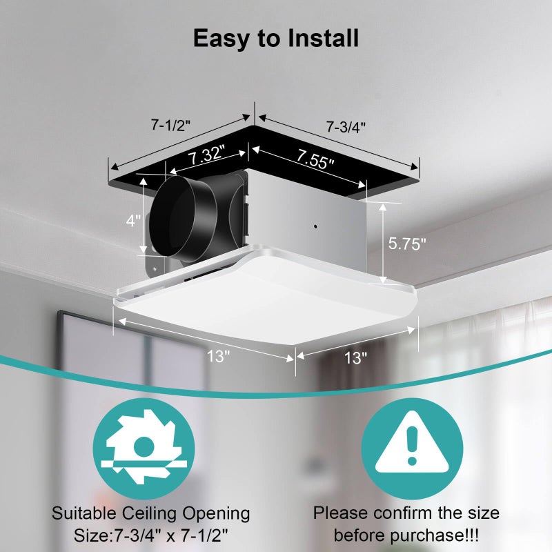 JOEAONZ Bathroom Exhaust Fan Ceiling Mount 110CFM, Quiet Ventilation Fan 1.5 Sones with Hidden Grille Cover & Metal Motor, 4-inch Duct Household Extractor, Ideal for Bathroom Remodeling (White) - Image 3