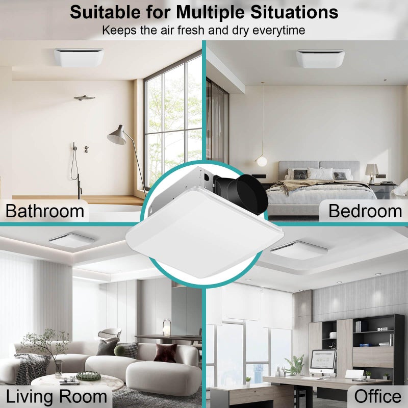 JOEAONZ Bathroom Exhaust Fan Ceiling Mount 110CFM, Quiet Ventilation Fan 1.5 Sones with Hidden Grille Cover & Metal Motor, 4-inch Duct Household Extractor, Ideal for Bathroom Remodeling (White) - Image 5
