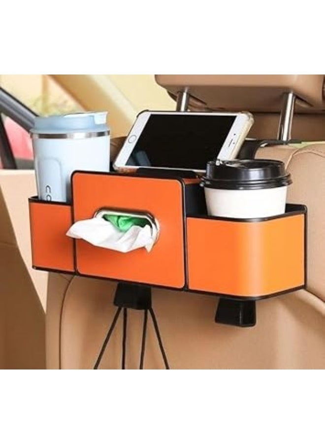 Car Back Seat Organizer, Cup Holder, Tissue Holder, Phone Holder, Multi Pockets, Orange - Image 2