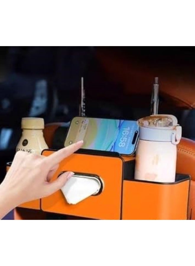 Car Back Seat Organizer, Cup Holder, Tissue Holder, Phone Holder, Multi Pockets, Orange - Image 3