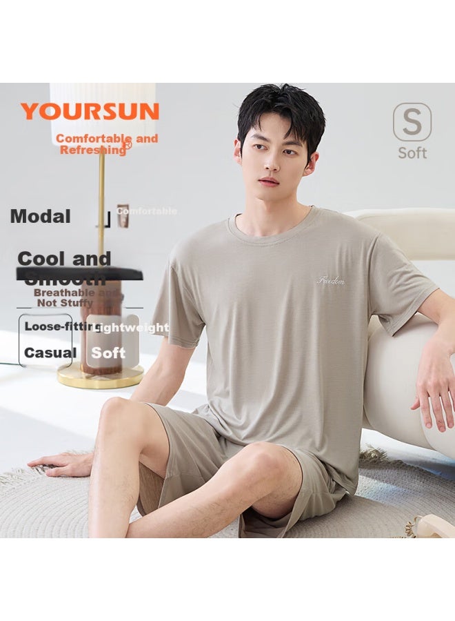 Your Sun Cool And Comfortable Modal Men's Pajamas Set For Summer With Short Sleeve Top And Shorts Loose Home Wear Suit - Image 1