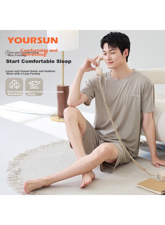 Your Sun Cool And Comfortable Modal Men's Pajamas Set For Summer With Short Sleeve Top And Shorts Loose Home Wear Suit - Image 2