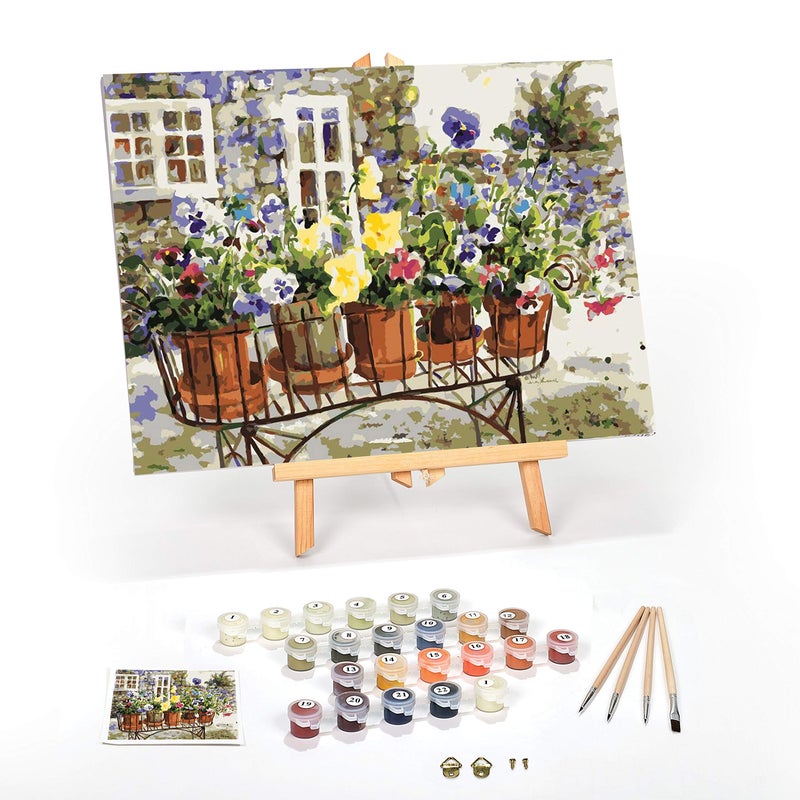 Ledgebay DIY Paint by Numbers Kit for Adults Framed Canvas Beginner to Advanced Paint by Numbers Kit Kits Include Acrylic Paint Set Brushes  Tabletop Easel Ritas Pansies 16 x 20 Framed