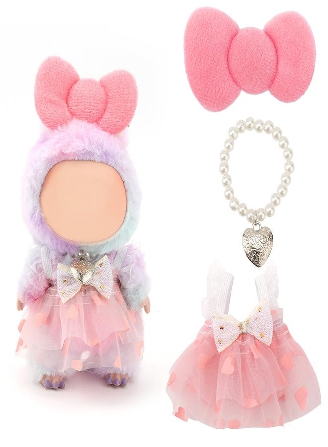 WALLFID New Doll Clothes for Labubu, 3-Piece Outfit Set for 17cm Dolls, with Sweetheart Sling Dress,with Pearl Necklace and Large Bow Fashion Accessory,Wardrobe(No Doll) (Sakura Pink) - Image 1