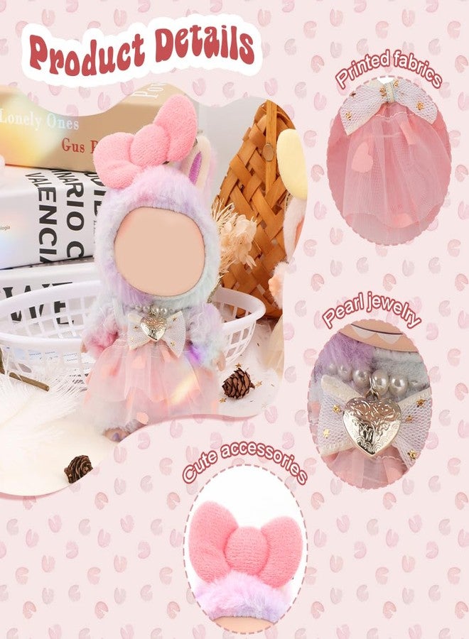 WALLFID New Doll Clothes for Labubu, 3-Piece Outfit Set for 17cm Dolls, with Sweetheart Sling Dress,with Pearl Necklace and Large Bow Fashion Accessory,Wardrobe(No Doll) (Sakura Pink) - Image 3