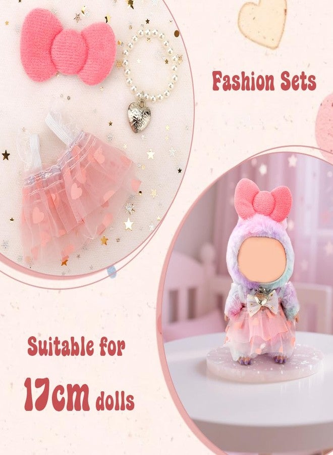 WALLFID New Doll Clothes for Labubu, 3-Piece Outfit Set for 17cm Dolls, with Sweetheart Sling Dress,with Pearl Necklace and Large Bow Fashion Accessory,Wardrobe(No Doll) (Sakura Pink) - Image 4