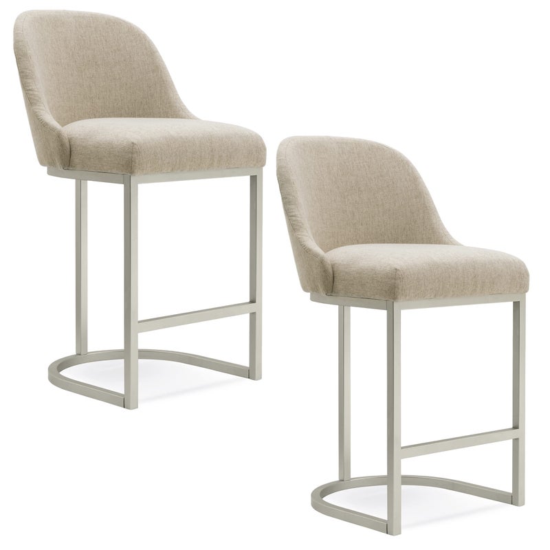 Leick Home 10132PWOL Barrelback Counter Stool with Metal Base Set of 2 for Kitchen Counters and Islands Modern Oatmeal Linen Seat and Pewter Metal Base