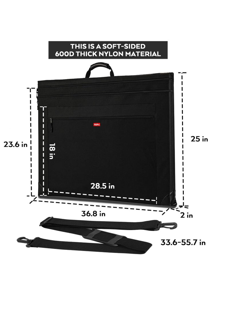 Nicpro Nicpro Light Weight Art Portfolio Bag, 24x36 Black Art Canvas Portfolio Case with Detachable Shoulder Strap, Leather Corners, Carrying Storage Case for Artwork, Poster, Sketching, and Drawing  - Image 2