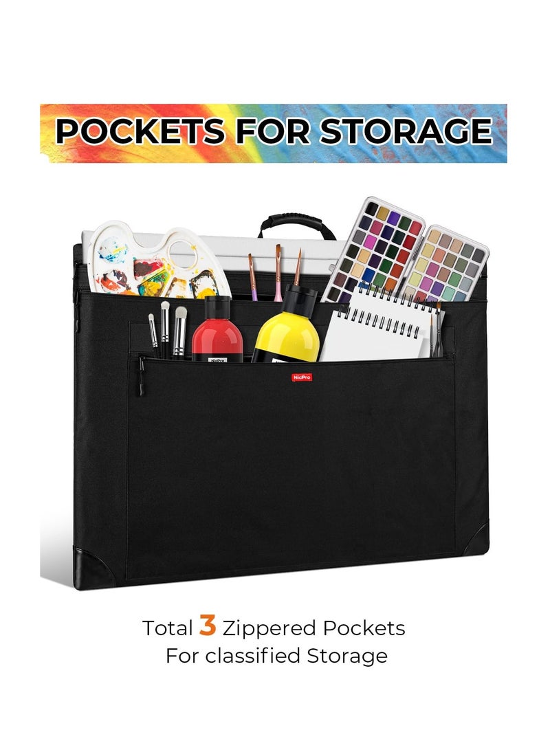 Nicpro Nicpro Light Weight Art Portfolio Bag, 24x36 Black Art Canvas Portfolio Case with Detachable Shoulder Strap, Leather Corners, Carrying Storage Case for Artwork, Poster, Sketching, and Drawing  - Image 4