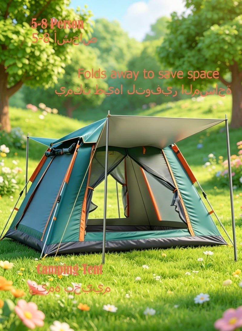 هالامين خيمة تخييم، خيمة عائلية تتسع من 5 إلى 8 أشخاص، خيمة ذات غطاء خارجي قابل للإزالة، تهوية من 4 جوانب، خيمة سهلة التركيب الفوري مع حقيبة حمل، خيمة منبثقة مقاومة للماء والرياح للتخييم والمشي لمسافات طويلة وتسلق الجبال (أخضر) - Image 1