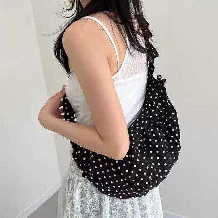 Korean Style Slouchy Pleated Polka Dot Crescent Saddle Bag 2025 New Crossbody Handbag for Women - Image 5