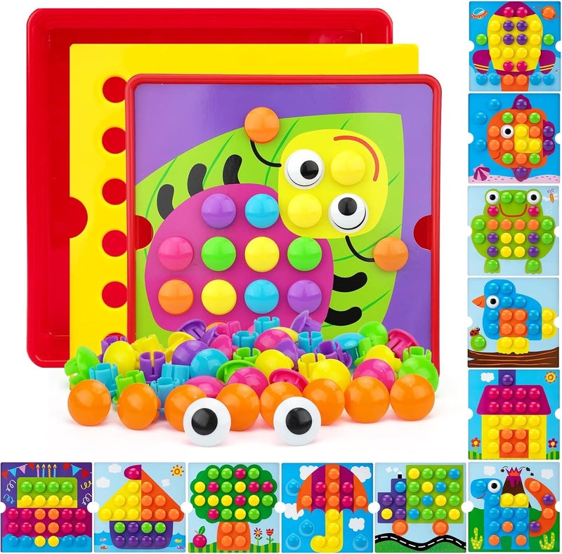 Slipps Button Art Toys for Toddlers 3-5 Years Old,Educational Color Matching Mosaic Pegboard & Fine Motor Skills Game,Early Preschool Learning Crafts Activity for Boys & Girls (Ladybug) - Image 1
