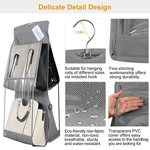 OxbOw 4 Pocket Foldable Hanging Purse Handbag Organizer for Storage Ladies Women Large Clear Hand Bag Storage Organizer, Non-Woven (4 POCKET, 75X 35X 35 Cm), Grey - Image 3
