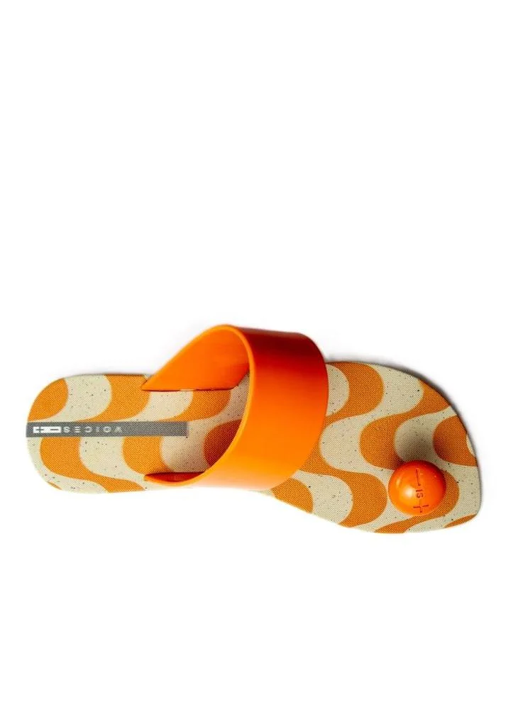 Voices Look Copacabana Women'S With Printed Sole Single Strap Sandals - Beige/Orange