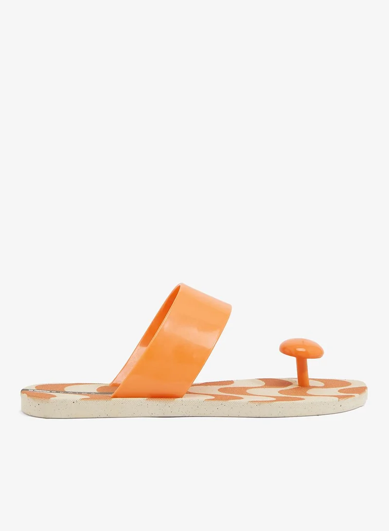 Look Copacabana Women'S With Printed Sole Single Strap Sandals - Beige/Orange