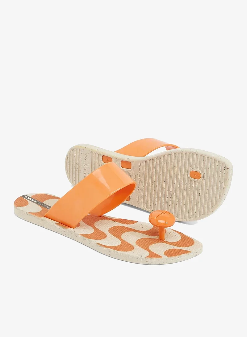 Voices Look Copacabana Women'S With Printed Sole Single Strap Sandals - Beige/Orange
