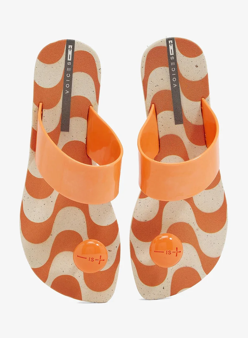 Voices Look Copacabana Women'S With Printed Sole Single Strap Sandals - Beige/Orange