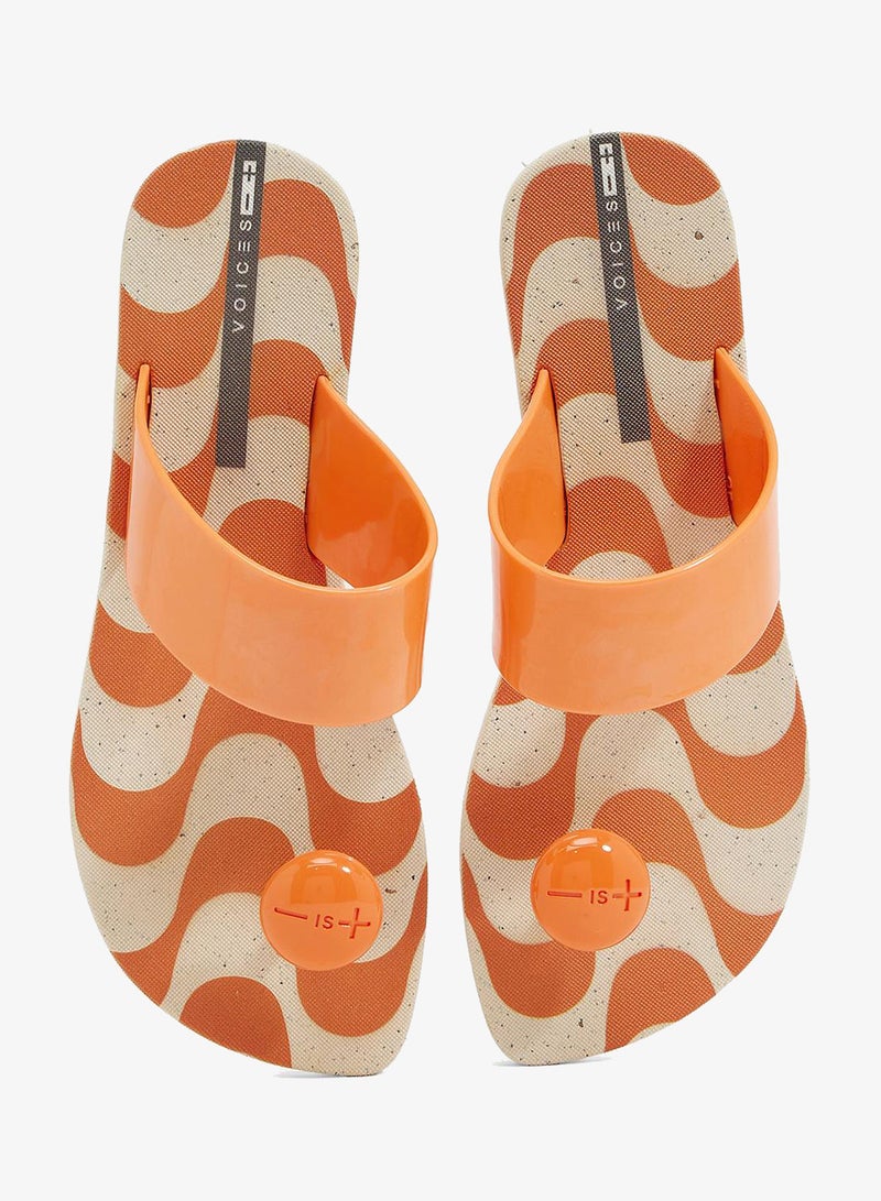Voices Look Copacabana Women'S With Printed Sole Single Strap Sandals - Beige/Orange - Image 4